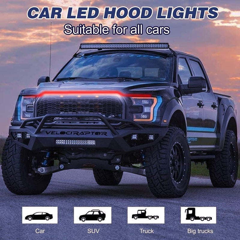 Goodream Car Hood Light, 70 Inch Auto LED Daytime Running Lights Strip, 12V Flexible Headlight Universal Engine Cover Decoration Exterior Accessories for Cars, SUVs, Trucks, Dynamic Scan Start-up Effect (Red) - Image 3
